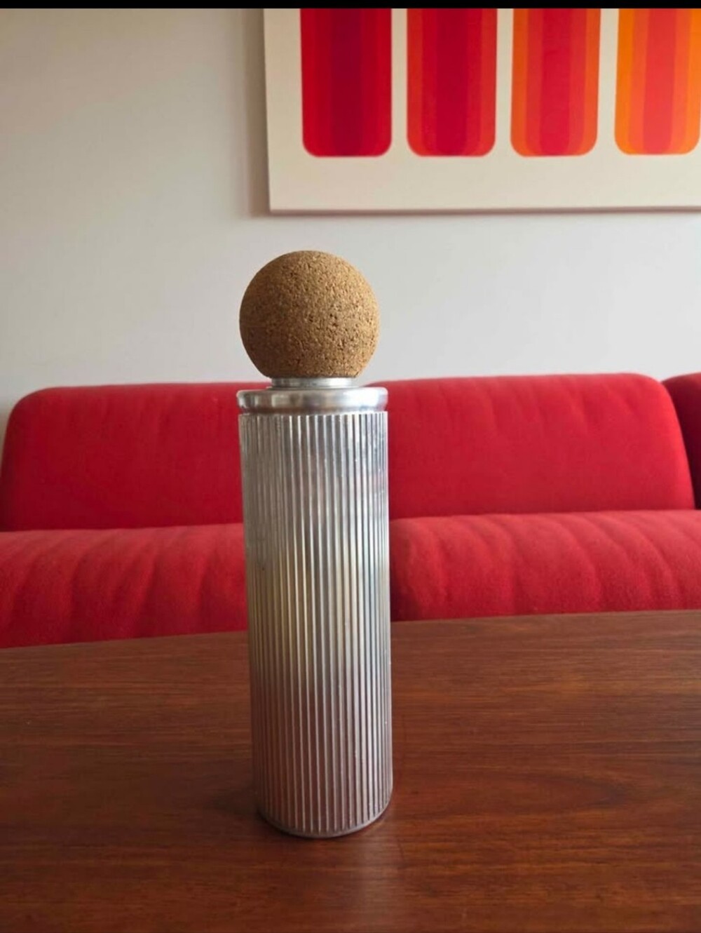 1940s Art Deco Ribbed Aluminum & Cork  Cocktail Shaker Russel Wright